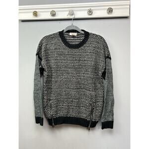 Forever 21 Wool‎ Blend Sweater Womens Medium Black Gray Zipper Details Heavy